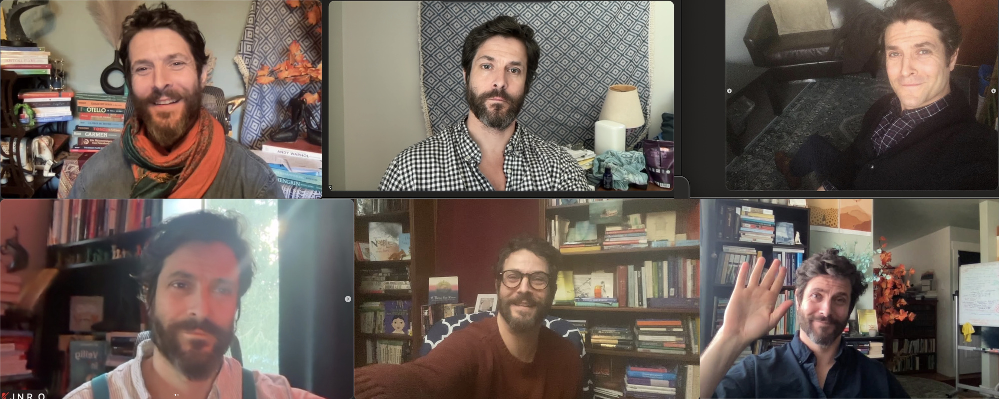 Six video-session stills of Joshua Nathaniel Reid Ollswang
